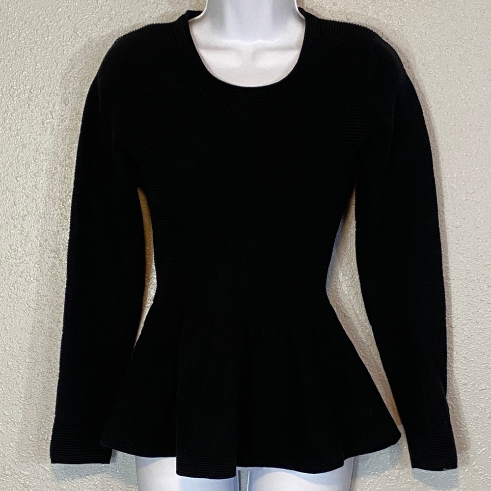 Sandro Black Long Sleeve Peplum Knit Sweater Blouse